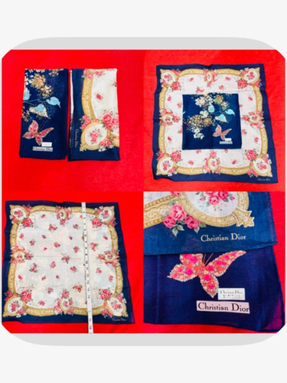 2)  New -  Christian Dior  cotton made 19  Mini scarf/Neck-kerchief blue pink(20